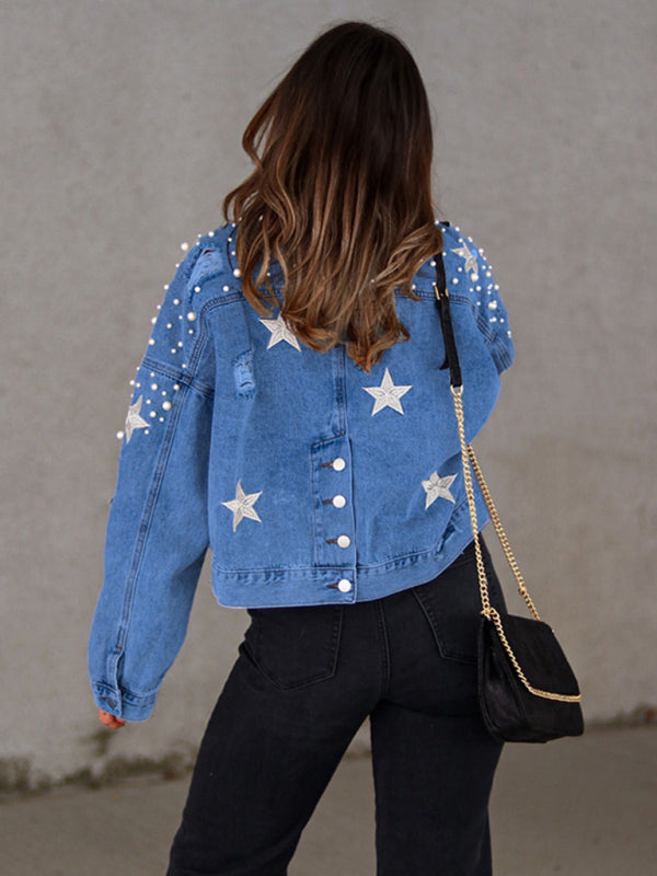 heavy beaded loose denim jacket kakaclo