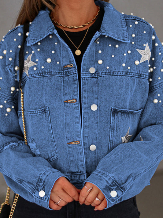 heavy beaded loose denim jacket kakaclo