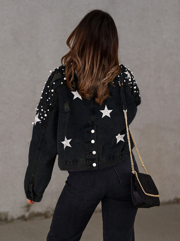heavy beaded loose denim jacket kakaclo