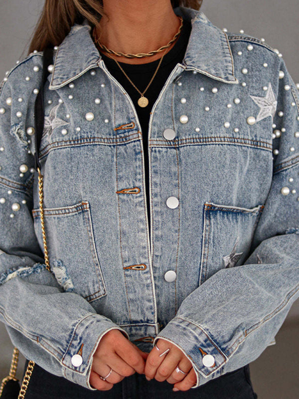 heavy beaded loose denim jacket kakaclo