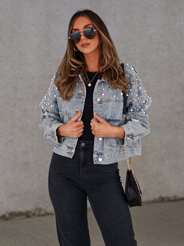 heavy beaded loose denim jacket kakaclo