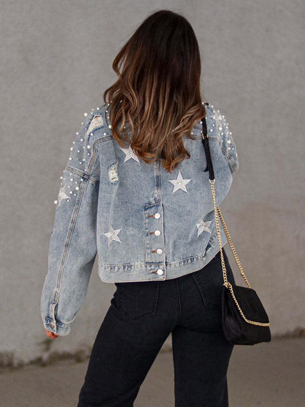 heavy beaded loose denim jacket kakaclo