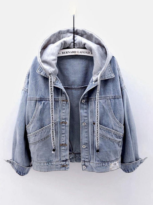 hooded large pocket denim jacket kakaclo
