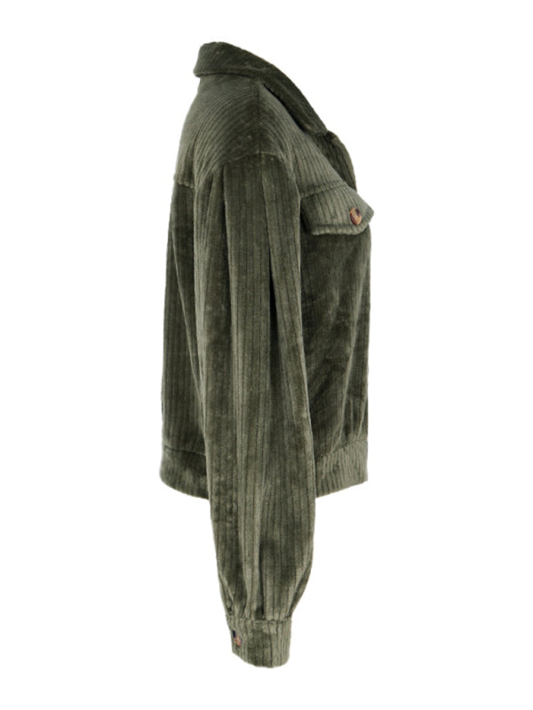 Solid Color Plush Casual Short Jacket kakaclo