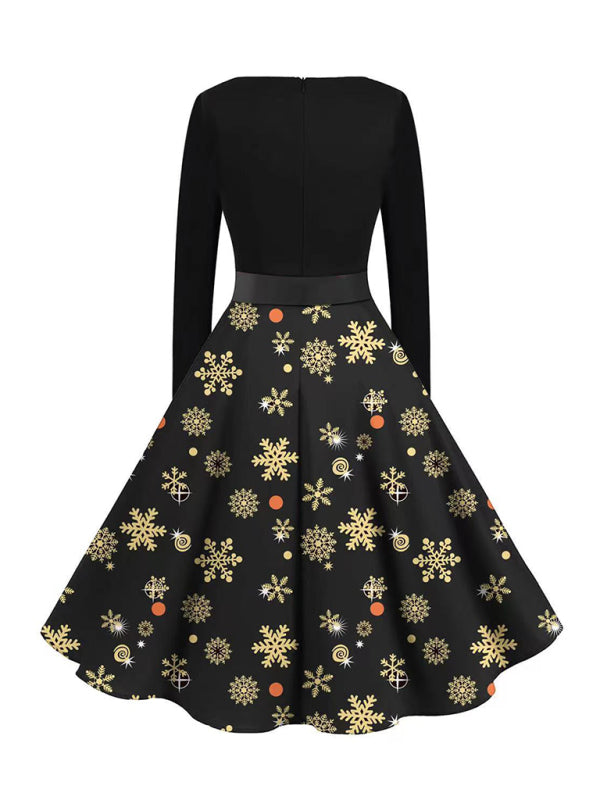 Blue Zone Planet | Christmas long-sleeved slim round neck printed dress kakaclo
