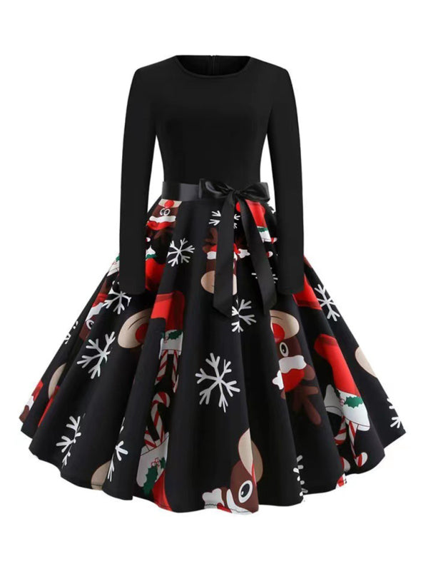 Blue Zone Planet | Christmas long-sleeved slim round neck printed dress kakaclo