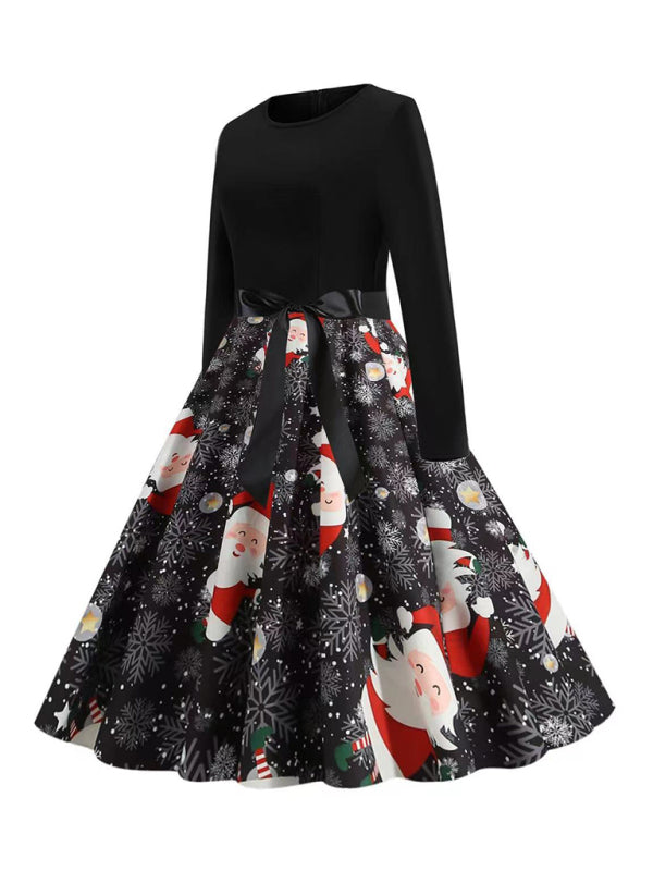 Blue Zone Planet | Christmas long-sleeved slim round neck printed dress kakaclo