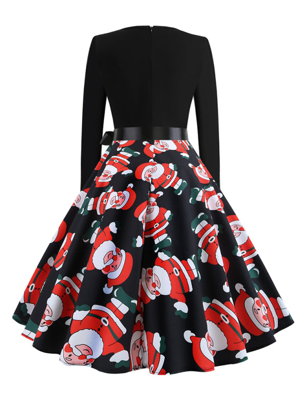 Blue Zone Planet | Christmas long-sleeved slim round neck printed dress kakaclo