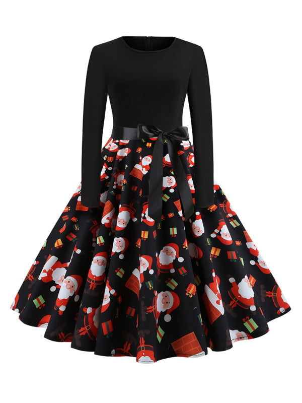 Blue Zone Planet | Christmas long-sleeved slim round neck printed dress kakaclo