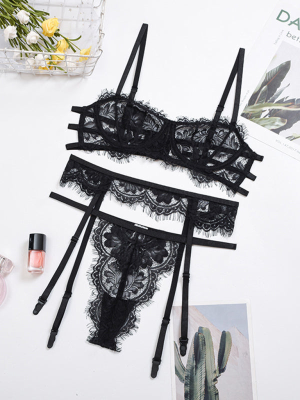 hollow spaghetti strap underwear three-piece suit kakaclo