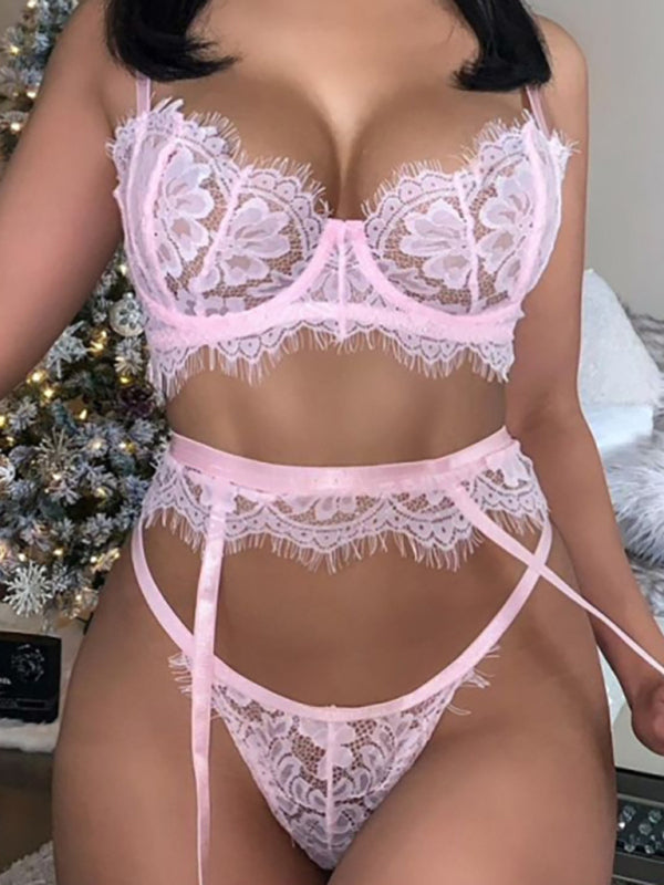 hollow spaghetti strap underwear three-piece suit kakaclo