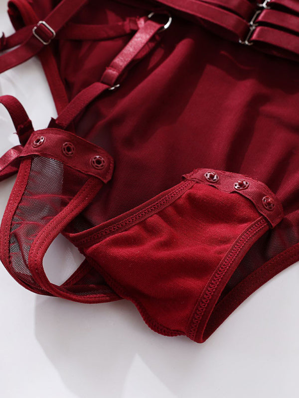 one-piece bodysuit with gloves and bandage see-through mesh sex suit kakaclo