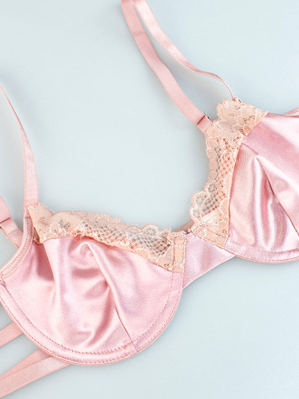 Blue Zone Planet |  New sexy lingerie four-piece set, high-end sexy lingerie set, bra garter belt, thong legs kakaclo