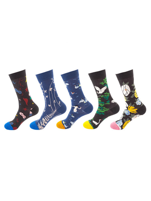 Blue Zone Planet | New basketball Christmas fun pattern mid-calf socks (a variety of colors to choose from) 5 pairs kakaclo
