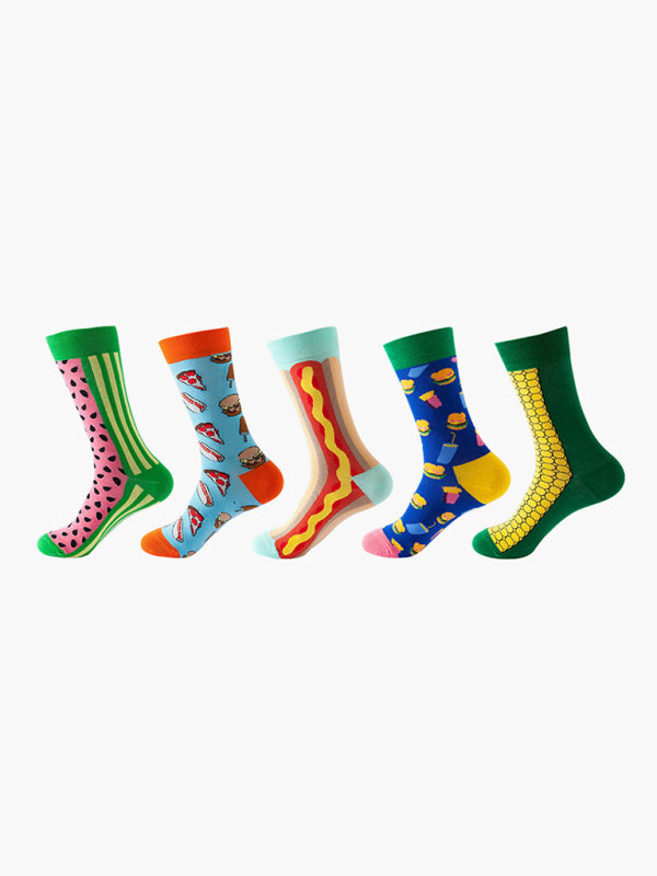 Blue Zone Planet | New basketball Christmas fun pattern mid-calf socks (a variety of colors to choose from) 5 pairs kakaclo