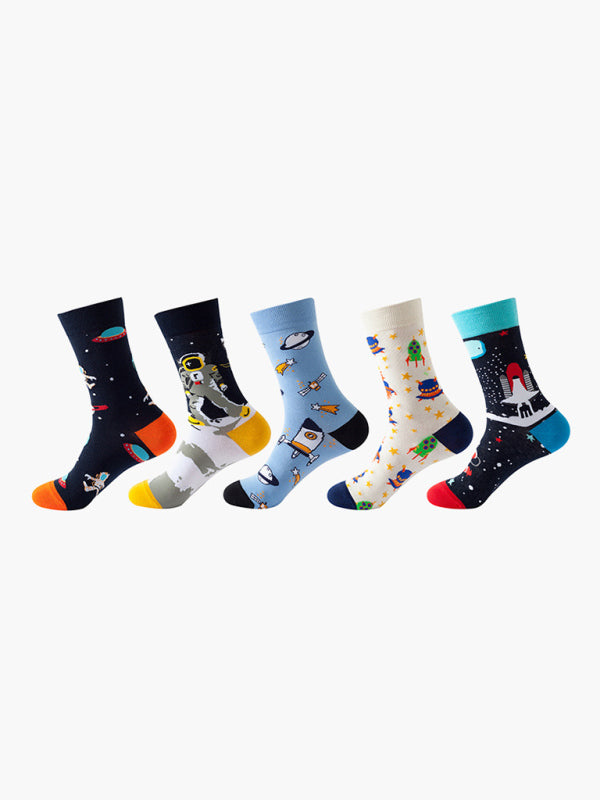 Blue Zone Planet | New basketball Christmas fun pattern mid-calf socks (a variety of colors to choose from) 5 pairs kakaclo