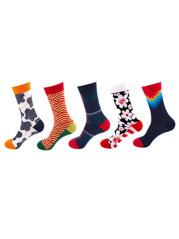 Blue Zone Planet | New basketball Christmas fun pattern mid-calf socks (a variety of colors to choose from) 5 pairs kakaclo