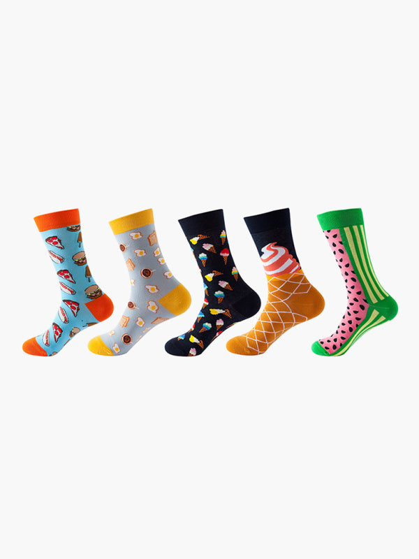 Blue Zone Planet | New basketball Christmas fun pattern mid-calf socks (a variety of colors to choose from) 5 pairs kakaclo