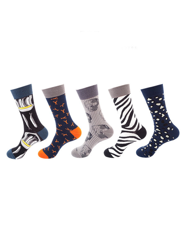 Blue Zone Planet | New basketball Christmas fun pattern mid-calf socks (a variety of colors to choose from) 5 pairs kakaclo