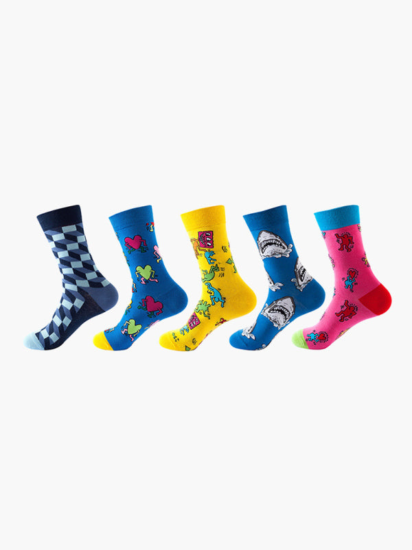 Blue Zone Planet | New basketball Christmas fun pattern mid-calf socks (a variety of colors to choose from) 5 pairs kakaclo