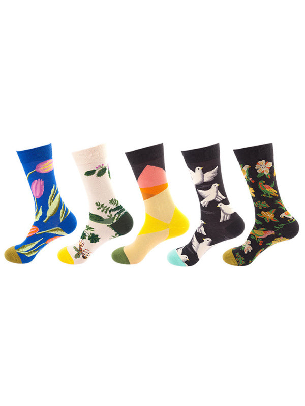 Blue Zone Planet | New basketball Christmas fun pattern mid-calf socks (a variety of colors to choose from) 5 pairs kakaclo