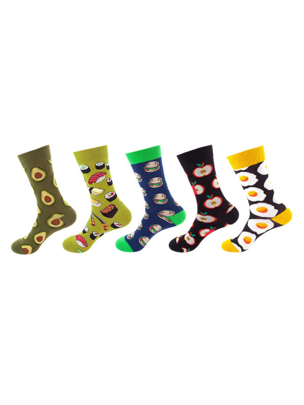 Blue Zone Planet | New basketball Christmas fun pattern mid-calf socks (a variety of colors to choose from) 5 pairs kakaclo