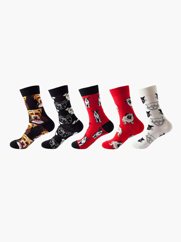 Blue Zone Planet | New basketball Christmas fun pattern mid-calf socks (a variety of colors to choose from) 5 pairs kakaclo
