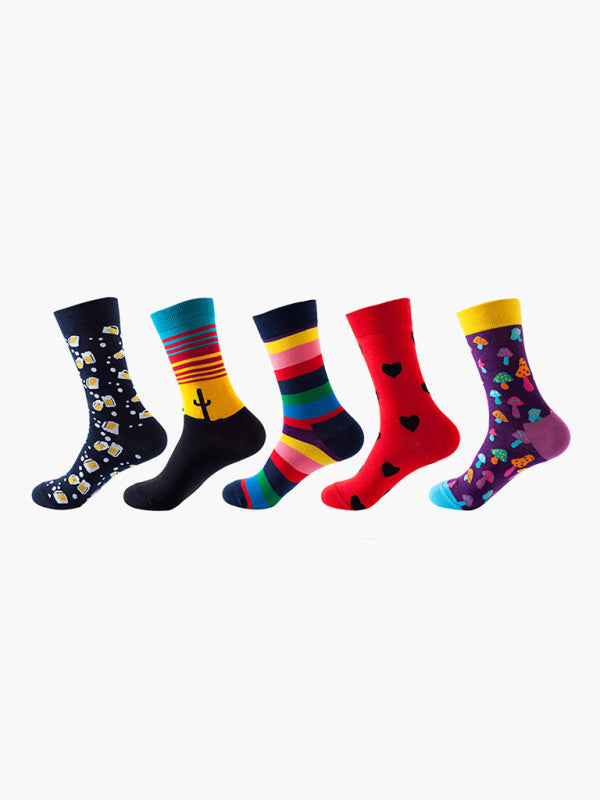 Blue Zone Planet | New basketball Christmas fun pattern mid-calf socks (a variety of colors to choose from) 5 pairs kakaclo