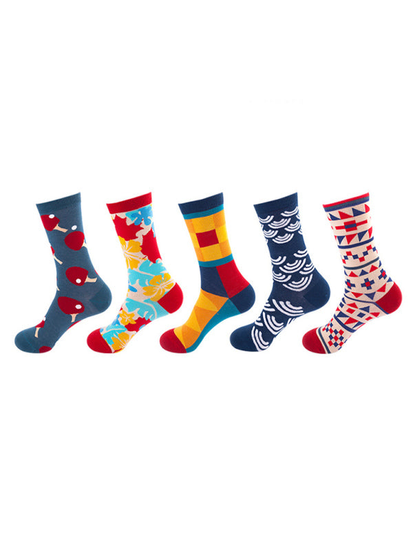 Blue Zone Planet | New basketball Christmas fun pattern mid-calf socks (a variety of colors to choose from) 5 pairs kakaclo