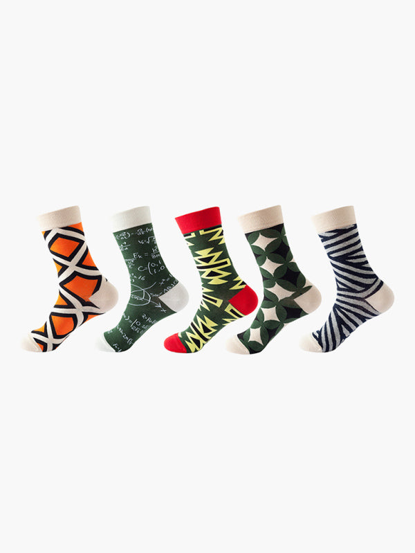Blue Zone Planet | New basketball Christmas fun pattern mid-calf socks (a variety of colors to choose from) 5 pairs kakaclo