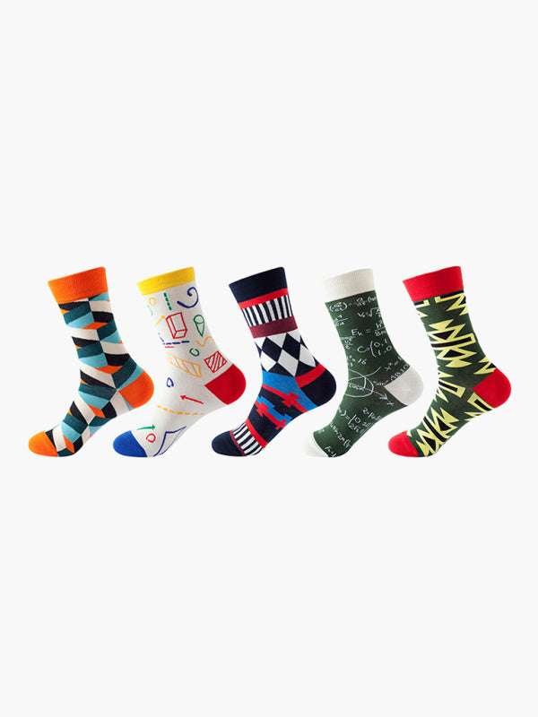 Blue Zone Planet | New basketball Christmas fun pattern mid-calf socks (a variety of colors to choose from) 5 pairs kakaclo