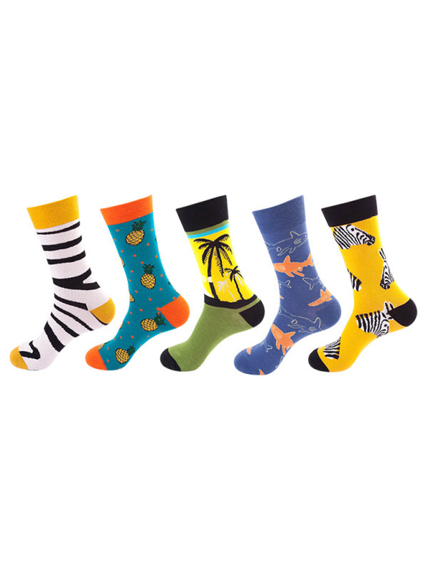 Blue Zone Planet | New basketball Christmas fun pattern mid-calf socks (a variety of colors to choose from) 5 pairs kakaclo
