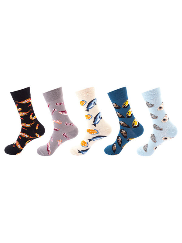 Blue Zone Planet | New basketball Christmas fun pattern mid-calf socks (a variety of colors to choose from) 5 pairs kakaclo