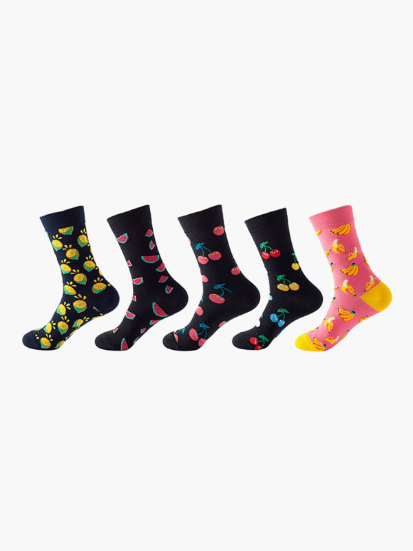 Blue Zone Planet | New basketball Christmas fun pattern mid-calf socks (a variety of colors to choose from) 5 pairs kakaclo