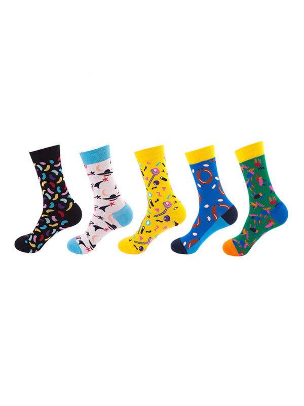 Blue Zone Planet | New basketball Christmas fun pattern mid-calf socks (a variety of colors to choose from) 5 pairs kakaclo