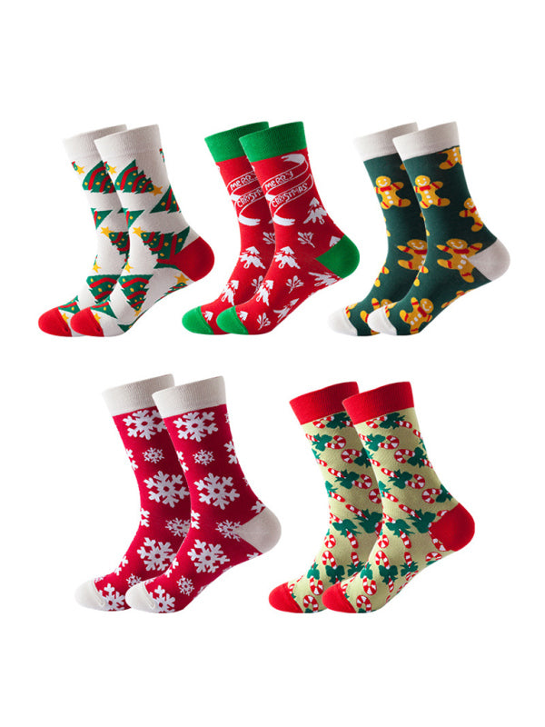 Blue Zone Planet | New basketball Christmas fun pattern mid-calf socks (a variety of colors to choose from) 5 pairs kakaclo