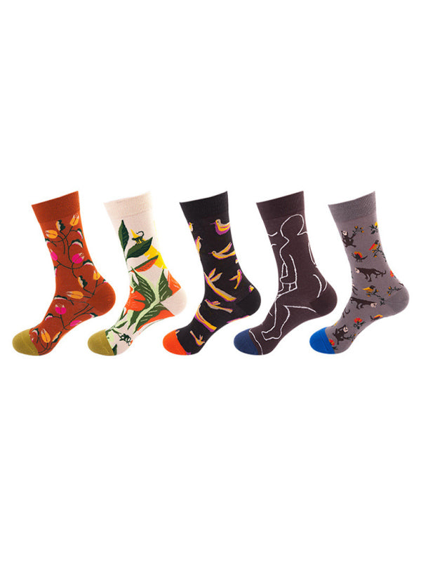 Blue Zone Planet | New basketball Christmas fun pattern mid-calf socks (a variety of colors to choose from) 5 pairs kakaclo