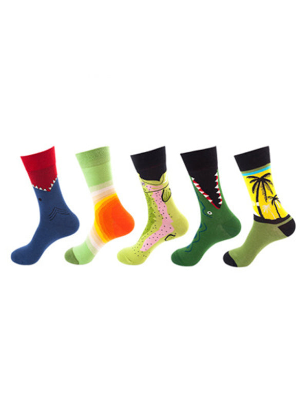 Blue Zone Planet | New basketball Christmas fun pattern mid-calf socks (a variety of colors to choose from) 5 pairs kakaclo