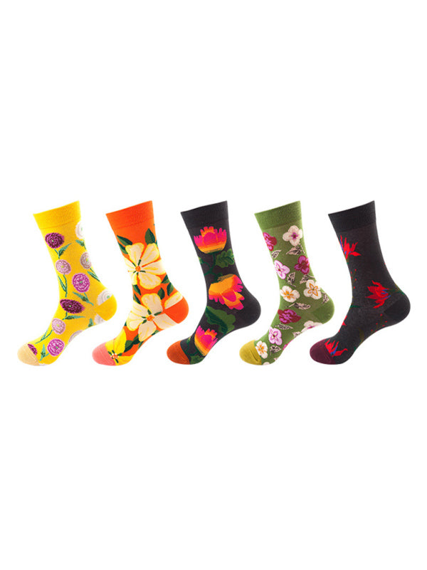 Blue Zone Planet | New basketball Christmas fun pattern mid-calf socks (a variety of colors to choose from) 5 pairs kakaclo