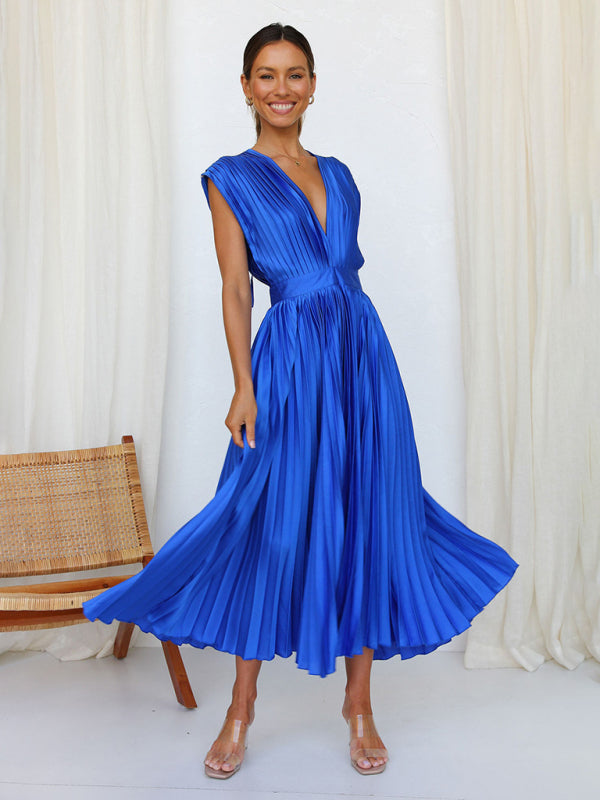 pleated loose zipper sleeveless dress BLUE ZONE PLANET
