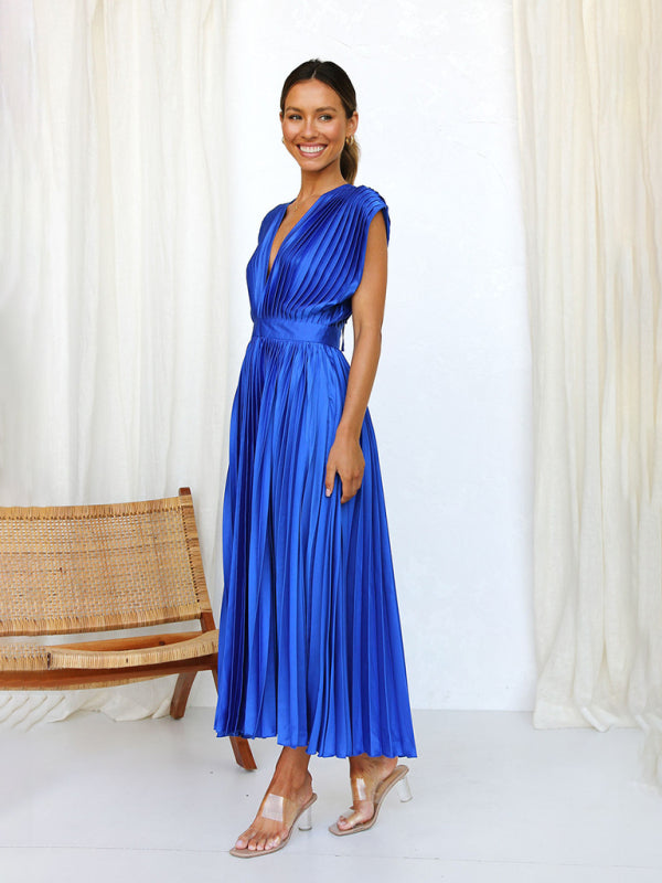 pleated loose zipper sleeveless dress BLUE ZONE PLANET