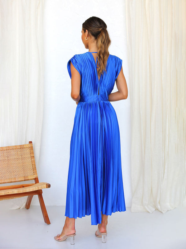 pleated loose zipper sleeveless dress BLUE ZONE PLANET