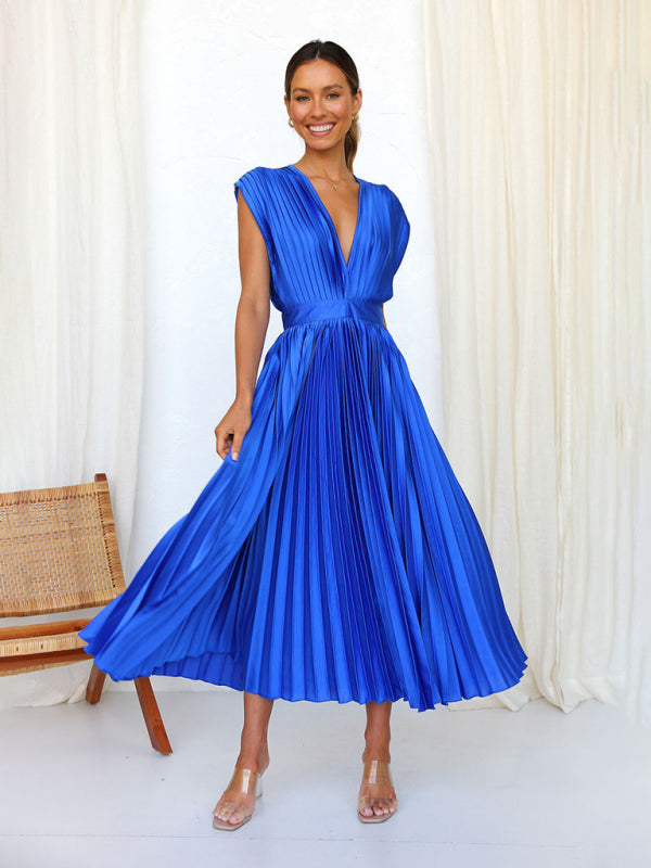 pleated loose zipper sleeveless dress BLUE ZONE PLANET