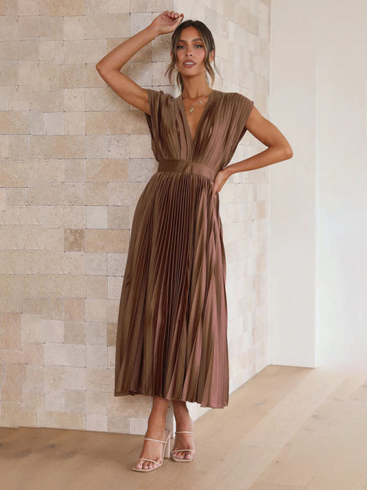 pleated loose zipper sleeveless dress BLUE ZONE PLANET