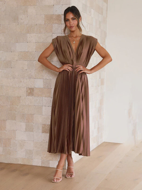 pleated loose zipper sleeveless dress BLUE ZONE PLANET