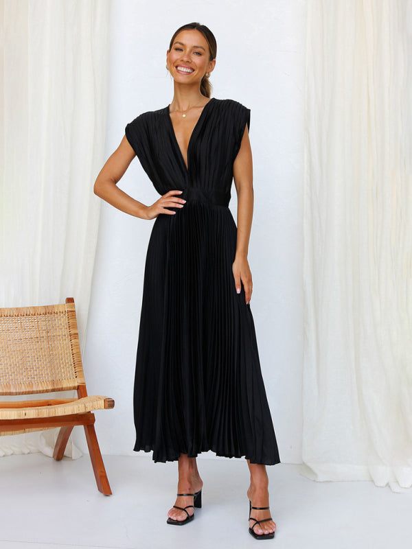 pleated loose zipper sleeveless dress BLUE ZONE PLANET