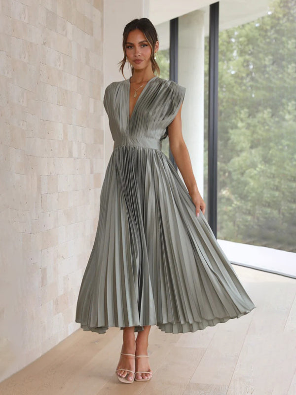 pleated loose zipper sleeveless dress BLUE ZONE PLANET