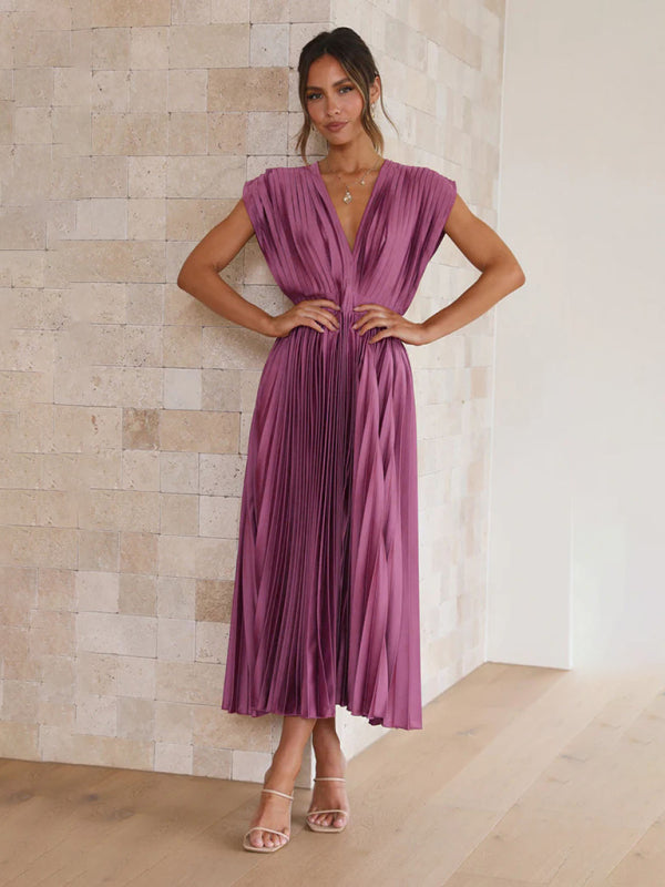 pleated loose zipper sleeveless dress BLUE ZONE PLANET