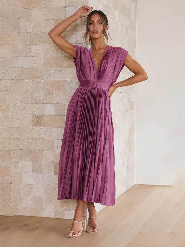 pleated loose zipper sleeveless dress BLUE ZONE PLANET