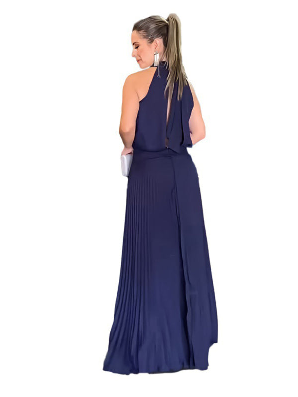 Blue Zone Planet |  sleeveless strappy backless halterneck pleated dress BLUE ZONE PLANET
